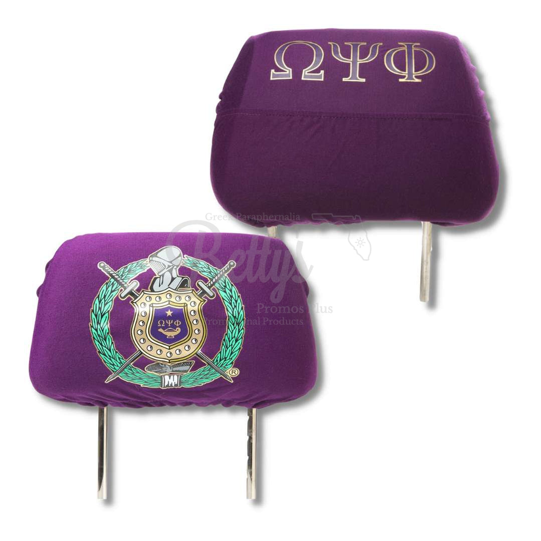 Omega Psi Phi ΩΨΦ Shield with Greek Letters Car Seat Headrest CoverPurple-Betty's Promos Plus Greek Paraphernalia