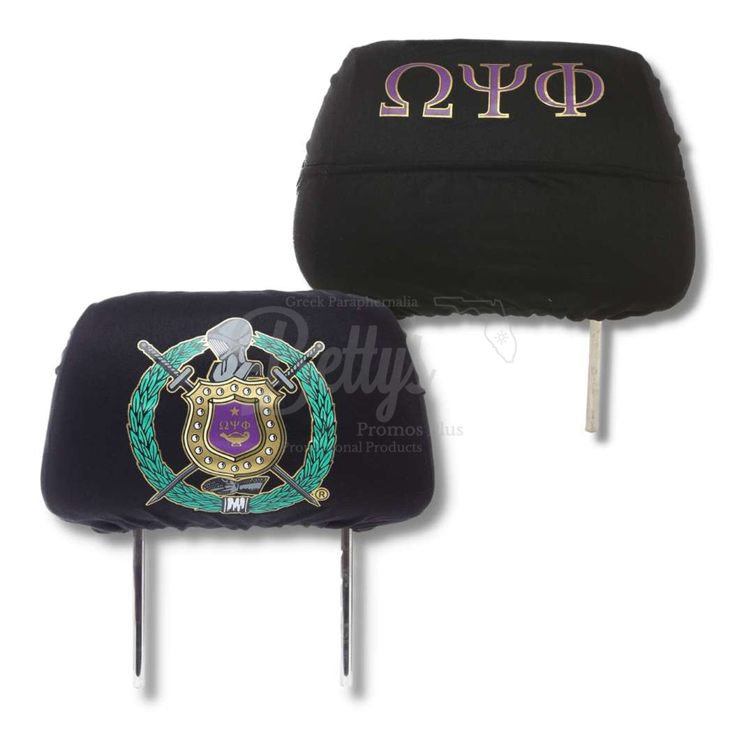 Omega Psi Phi ΩΨΦ Shield with Greek Letters Car Seat Headrest CoverBlack-Betty's Promos Plus Greek Paraphernalia