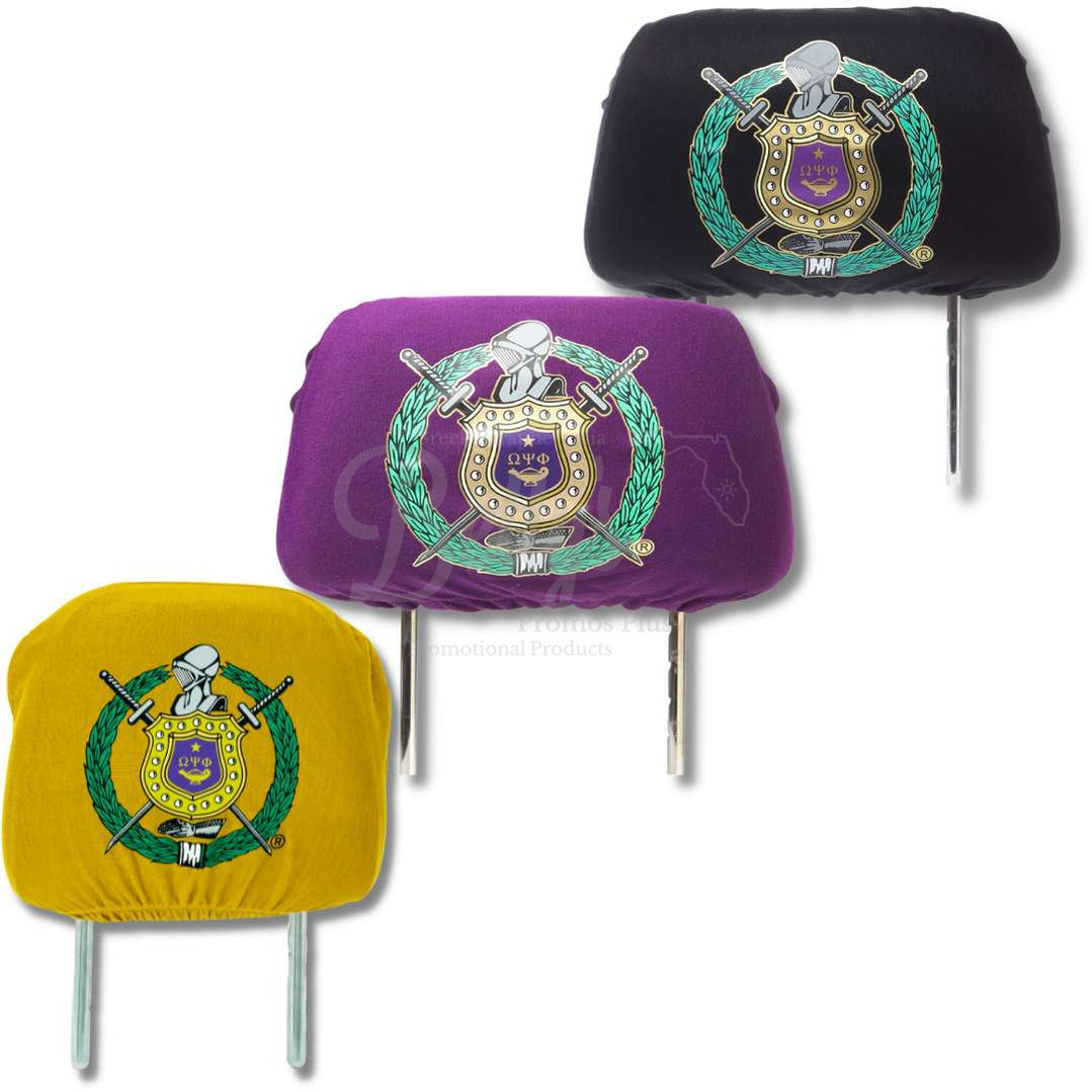 Omega Psi Phi ΩΨΦ Shield with Greek Letters Car Seat Headrest Cover-Betty's Promos Plus Greek Paraphernalia