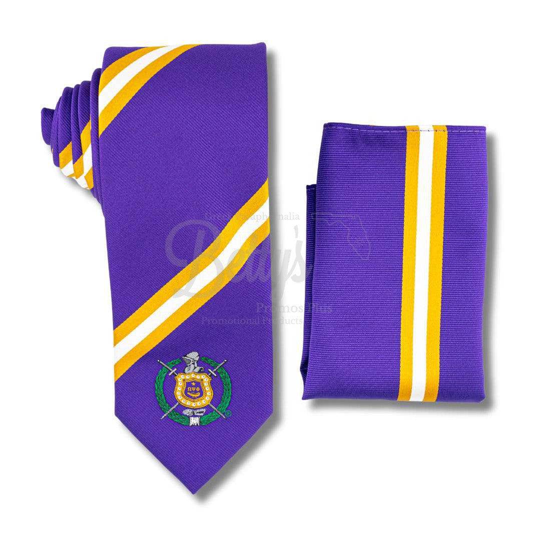 Omega Psi Phi ΩΨΦ Tie and Pocket Square ComboPurple-Betty's Promos Plus Greek Paraphernalia