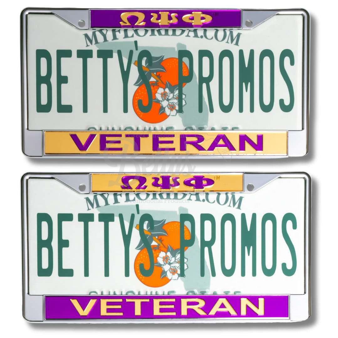 Omega Psi Phi ΩΨΦ Veteran Chrome Laser Engraved Mirrored Acrylic Auto Tag License Plate Frame-Betty's Promos Plus Greek Paraphernalia