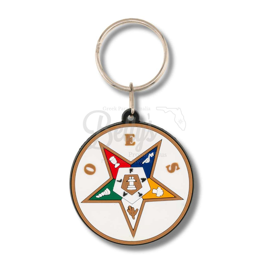 Order of Eastern Star Circular Rubber Keychain with ShieldWhite-Betty's Promos Plus Greek Paraphernalia