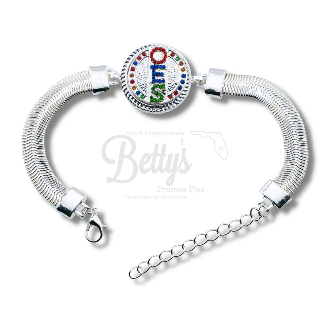 Order of Eastern Star OES Snap Button Bracelet Jewelry with Interchangeable SnapsSilver-Single Bracelet-OES Vertical Letters-Betty's Promos Plus Greek Paraphernalia