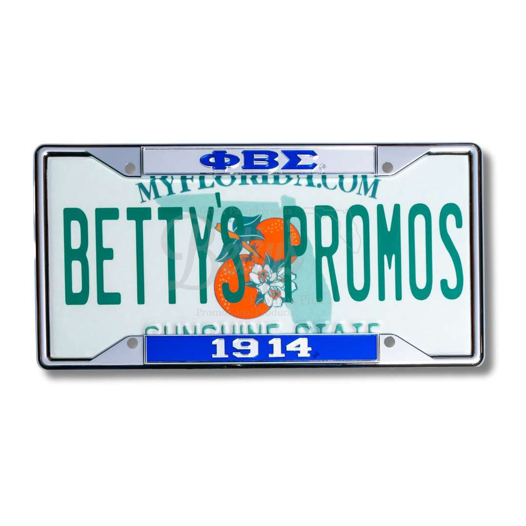 Phi Beta Sigma ΦΒΣ 1914 Chrome Laser Engraved Mirrored Acrylic Auto Tag License Plate FrameBlue Bottom-Betty's Promos Plus Greek Paraphernalia