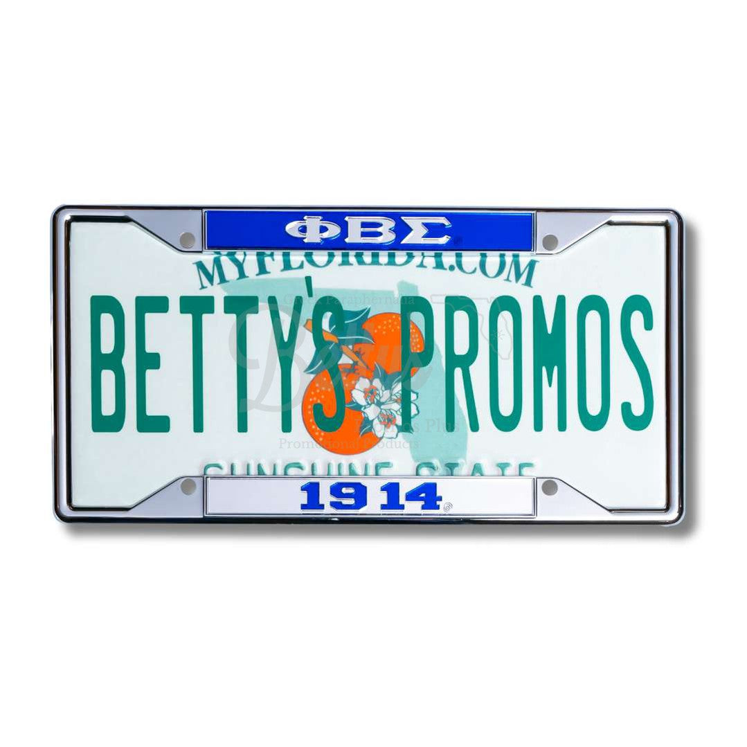 Phi Beta Sigma ΦΒΣ 1914 Chrome Laser Engraved Mirrored Acrylic Auto Tag License Plate FrameSilver Bottom-Betty's Promos Plus Greek Paraphernalia