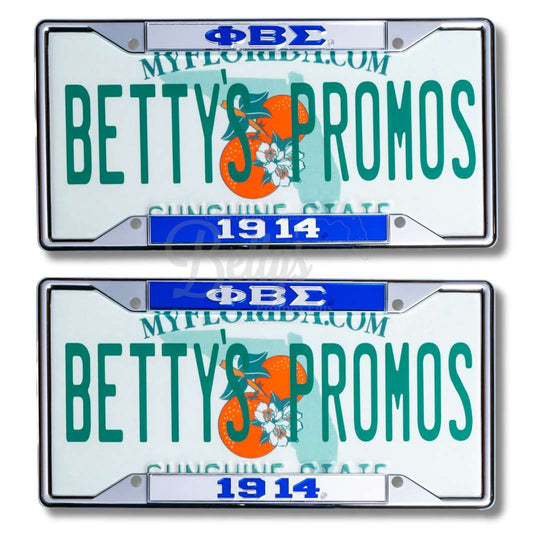 Phi Beta Sigma ΦΒΣ 1914 Chrome Laser Engraved Mirrored Acrylic Auto Tag License Plate Frame-Betty's Promos Plus Greek Paraphernalia