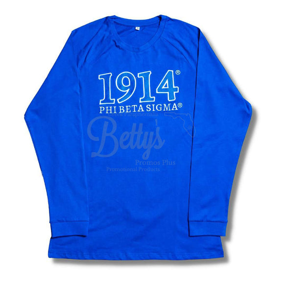 Phi Beta Sigma ΦΒΣ 1914 Embroidered Long Sleeve T-ShirtBlue-Medium-Betty's Promos Plus Greek Paraphernalia