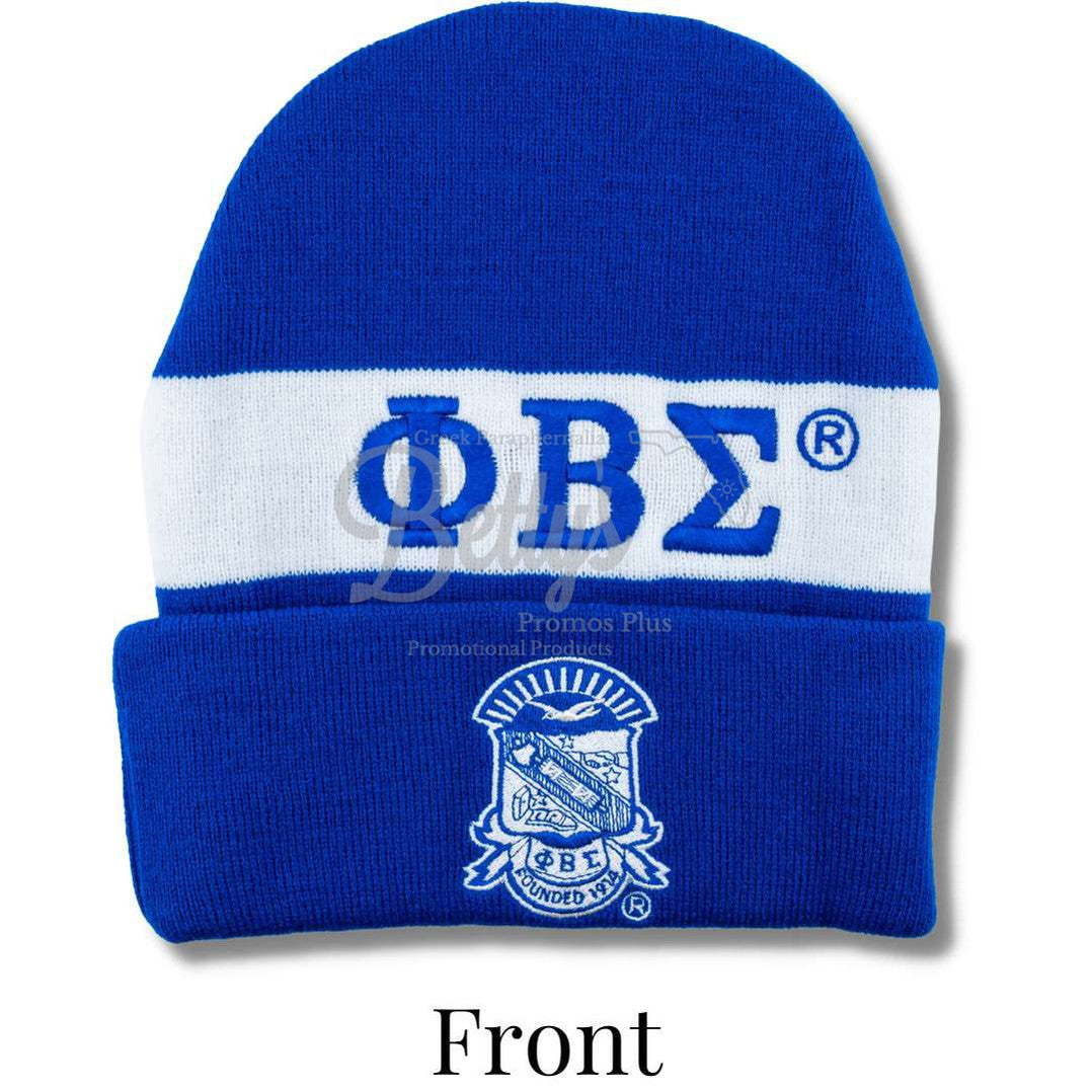 Phi Beta Sigma ΦΒΣ 1914 Embroidered Shield Knit Crest BeanieBlue-Betty's Promos Plus Greek Paraphernalia