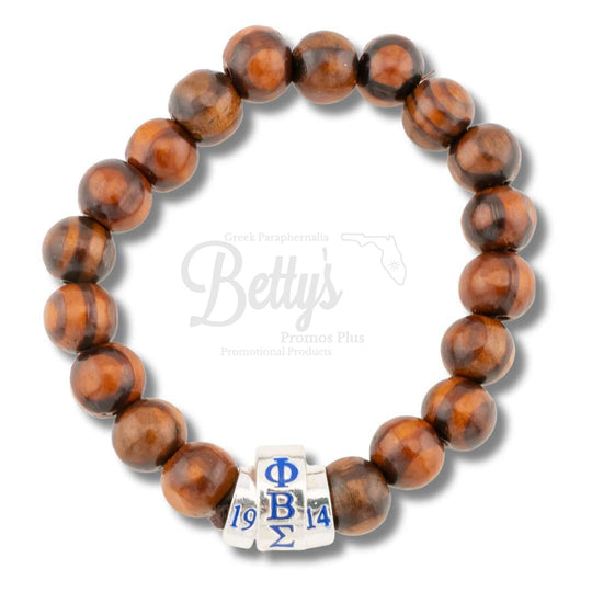 Phi Beta Sigma ΦΒΣ 1914 Natural Wood Beaded BraceletBrown-Betty's Promos Plus Greek Paraphernalia