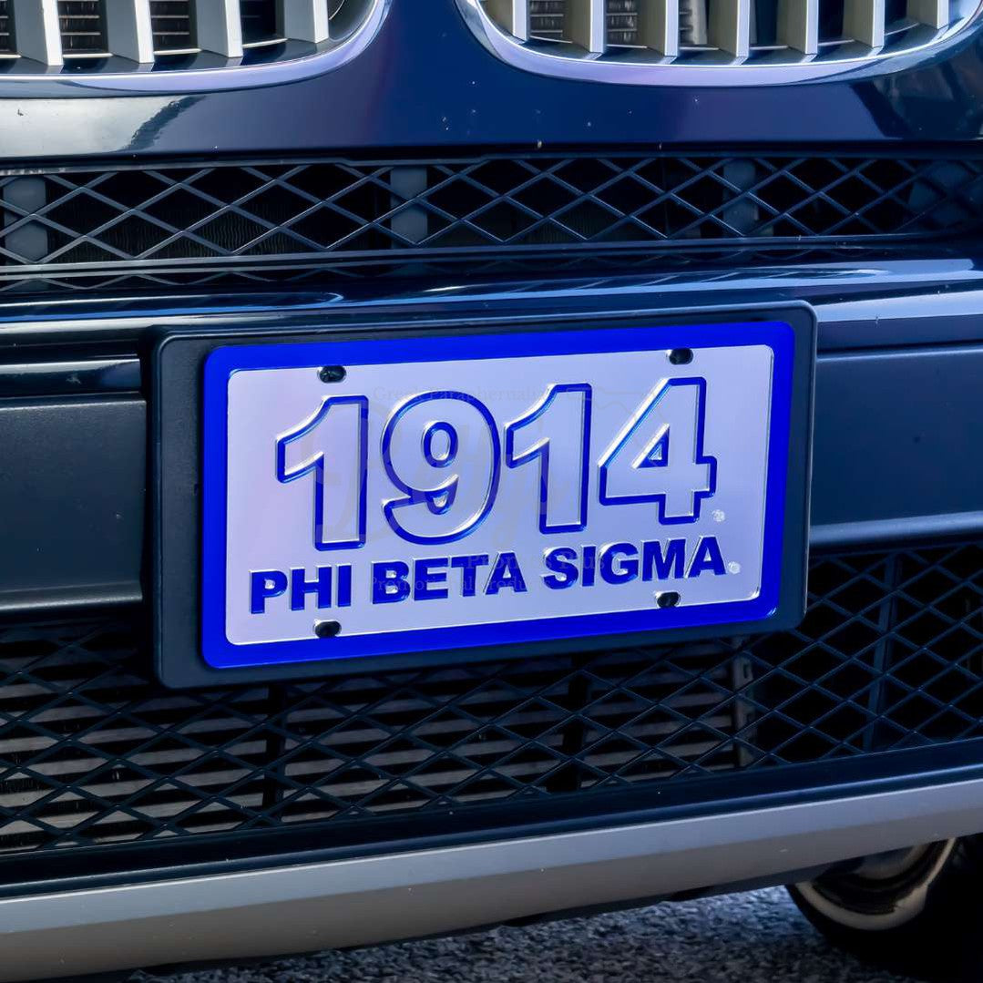 Phi Beta Sigma ΦΒΣ 1914 with Phi Beta Sigma Acrylic Mirror Laser Engraved Auto Tag License Plate-Betty's Promos Plus Greek Paraphernalia
