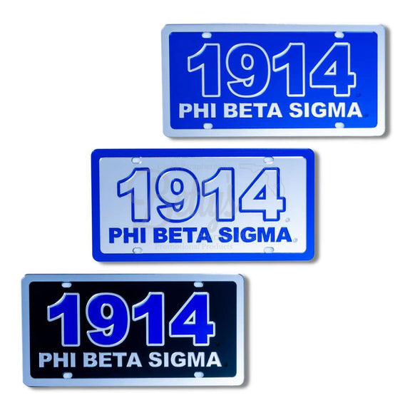 Phi Beta Sigma ΦΒΣ 1914 with Phi Beta Sigma Acrylic Mirror Laser Engraved Auto Tag License Plate-Betty's Promos Plus Greek Paraphernalia