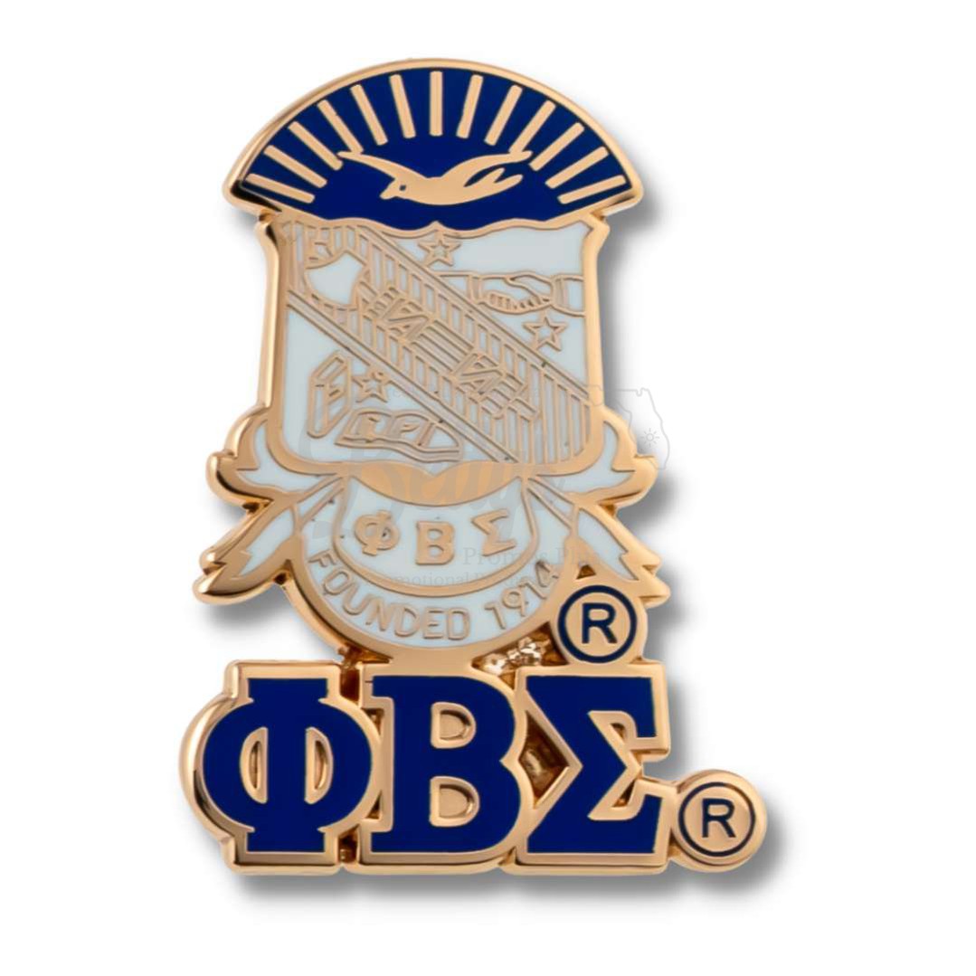 Phi Beta Sigma ΦΒΣ 3D Color Shield with Letters Greek Fraternity Lapel PinGold-Betty's Promos Plus Greek Paraphernalia
