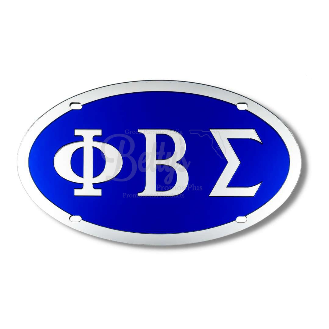 Phi Beta Sigma ΦΒΣ No Trim Acrylic Mirror Laser Engraved Oval Auto Tag License PlateBlue Background-Silver Trim-Betty's Promos Plus Greek Paraphernalia