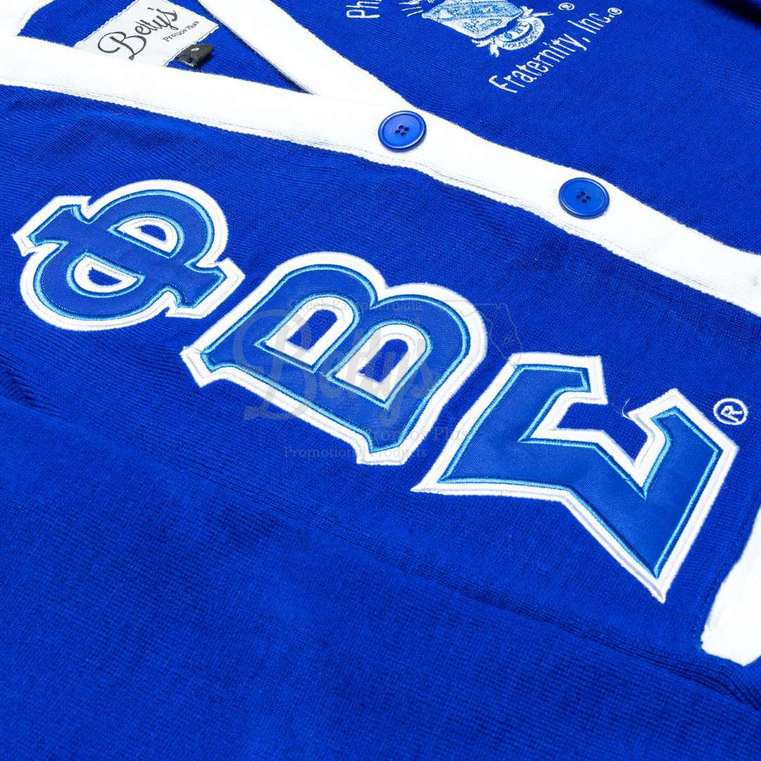 Phi Beta Sigma ΦΒΣ Cardigan Sweater with Double Stitched Twill Embroidered Letters & ΦΒΣ Shield-Betty's Promos Plus Greek Paraphernalia