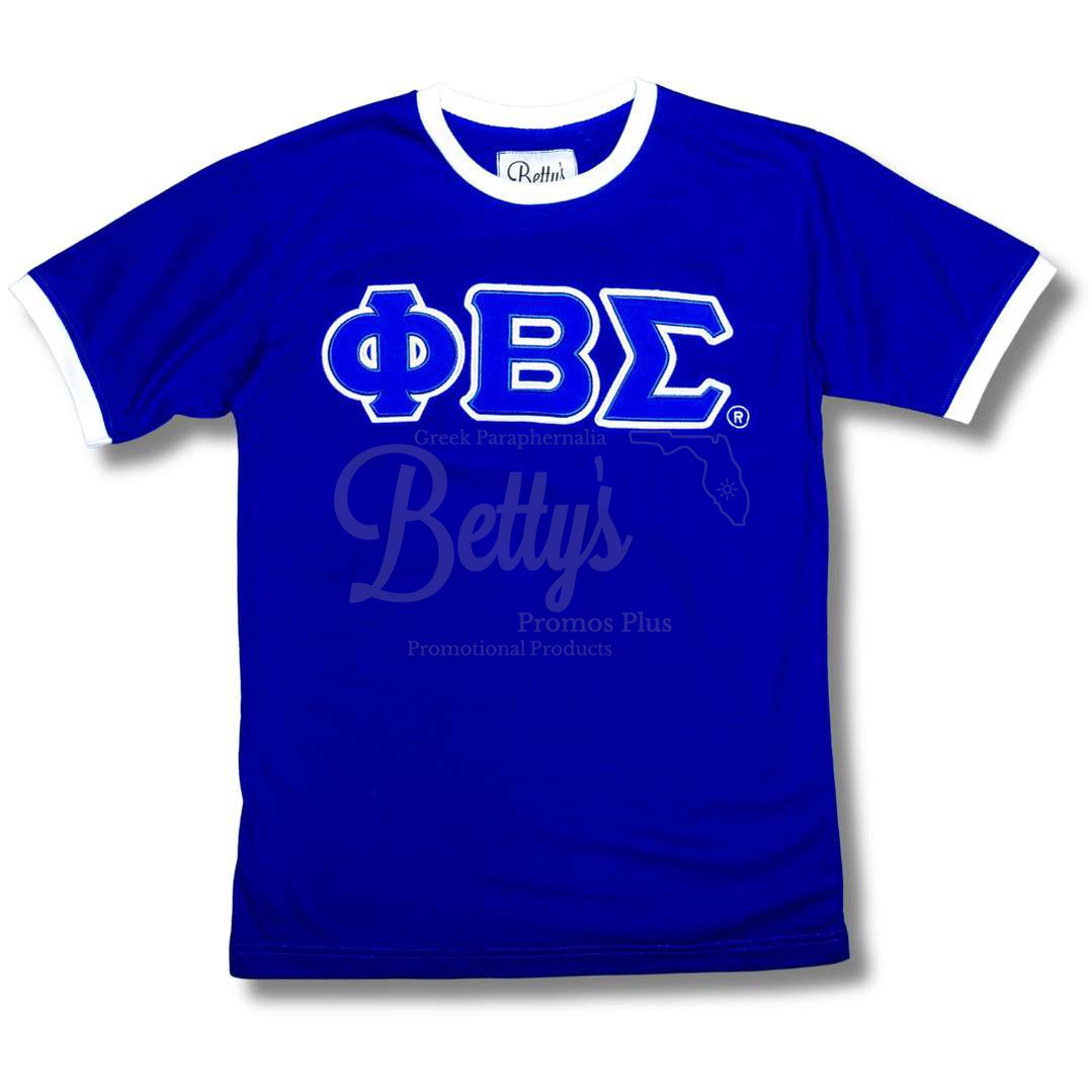 Phi Beta Sigma ΦΒΣ Double Stitched Embroidered Ringer T-ShirtBlue-Small-Betty's Promos Plus Greek Paraphernalia