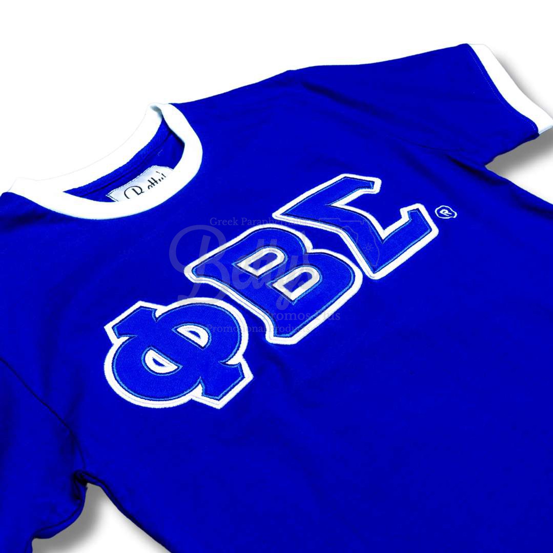 Phi Beta Sigma ΦΒΣ Double Stitched Embroidered Ringer T-Shirt-Betty's Promos Plus Greek Paraphernalia