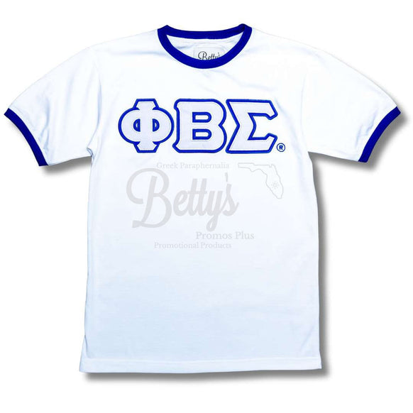 Phi Beta Sigma ΦΒΣ Double Stitched Embroidered Ringer T-ShirtWhite-Small-Betty's Promos Plus Greek Paraphernalia