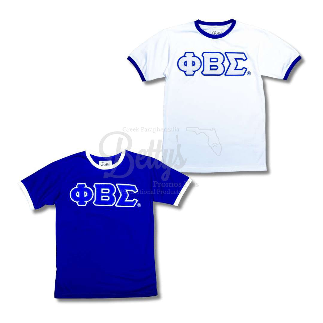 Phi Beta Sigma ΦΒΣ Double Stitched Embroidered Ringer T-Shirt-Betty's Promos Plus Greek Paraphernalia