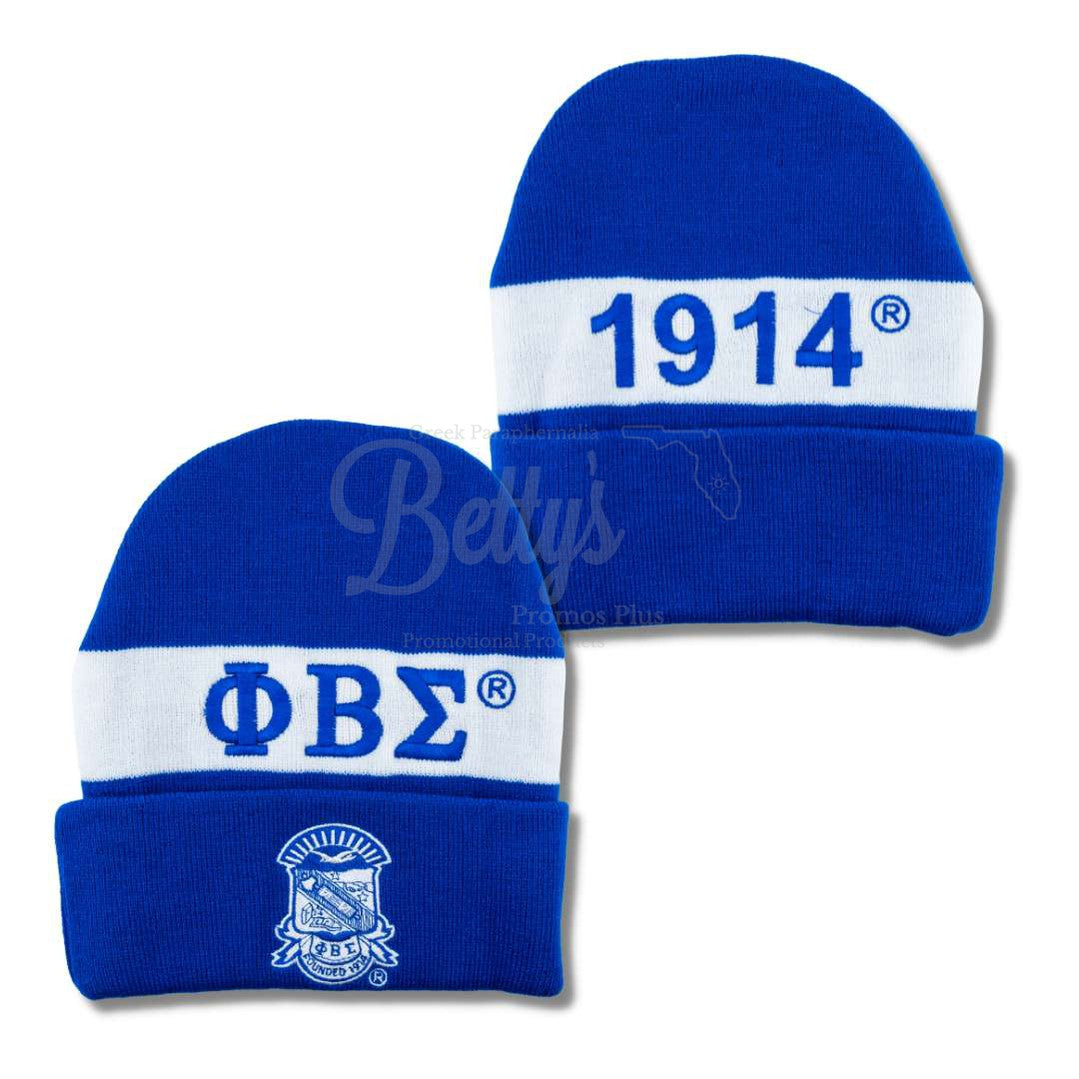 Phi Beta Sigma ΦΒΣ Embroidered Shield Knit Crest 1914 BeanieBlue-Betty's Promos Plus Greek Paraphernalia