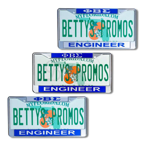 Phi Beta Sigma ΦΒΣ Engineer Acrylic Mirror Metal Laser Engraved Auto Tag License Plate Frame-Betty's Promos Plus Greek Paraphernalia