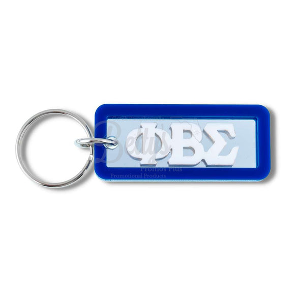 Phi Beta Sigma ΦΒΣ Greek Letters Rectangular Acrylic Mirror Keychain with Blue TrimBlue-Betty's Promos Plus Greek Paraphernalia