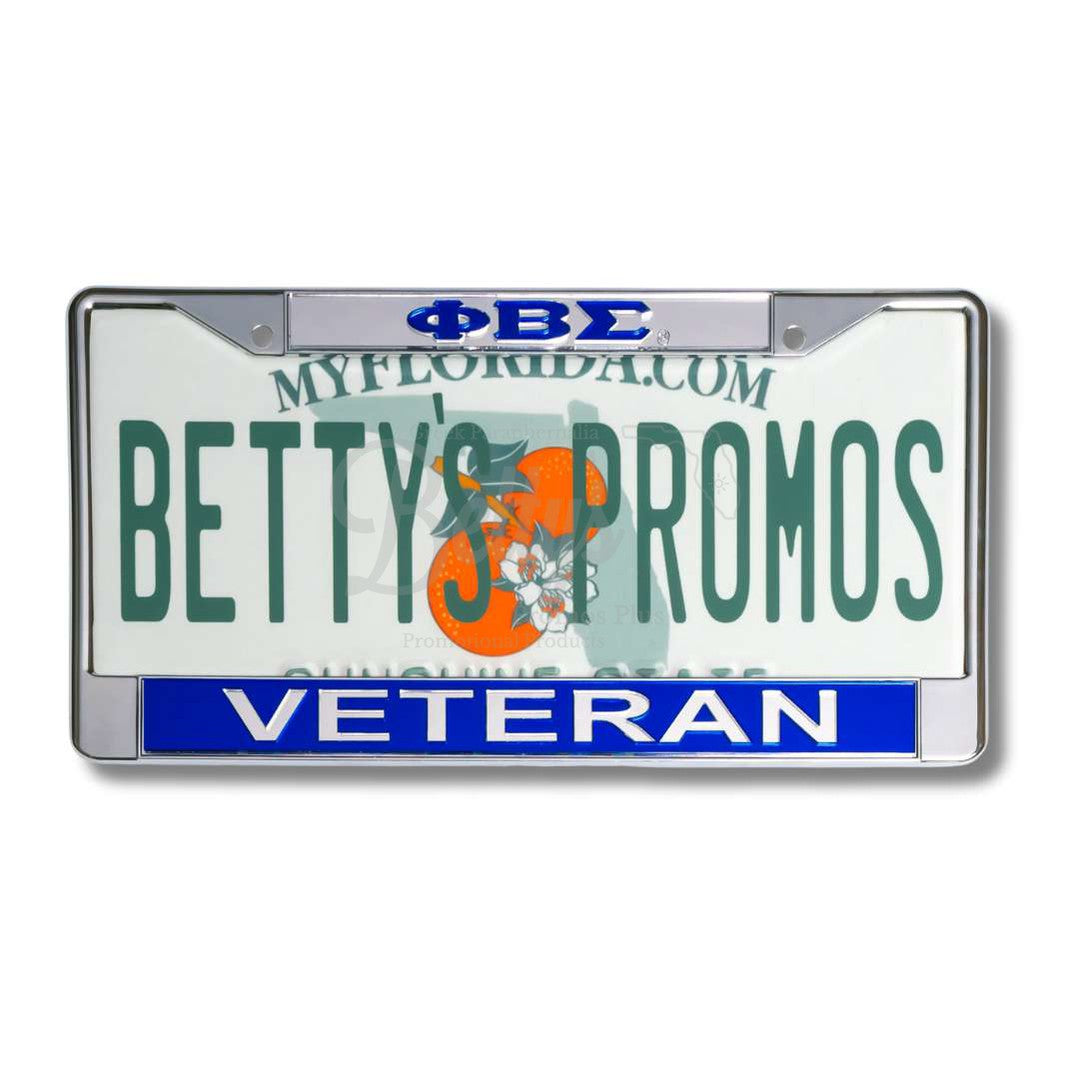 Phi Beta Sigma ΦΒΣ Veteran Metal Acrylic Mirror Laser Engraved Auto Tag FrameSilver Top-Blue Bottom-Betty's Promos Plus Greek Paraphernalia