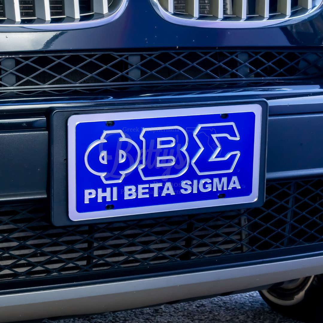 Phi Beta Sigma ΦΒΣ with Phi Beta Sigma Acrylic Mirror Laser Engraved Auto Tag License Plate-Betty's Promos Plus Greek Paraphernalia