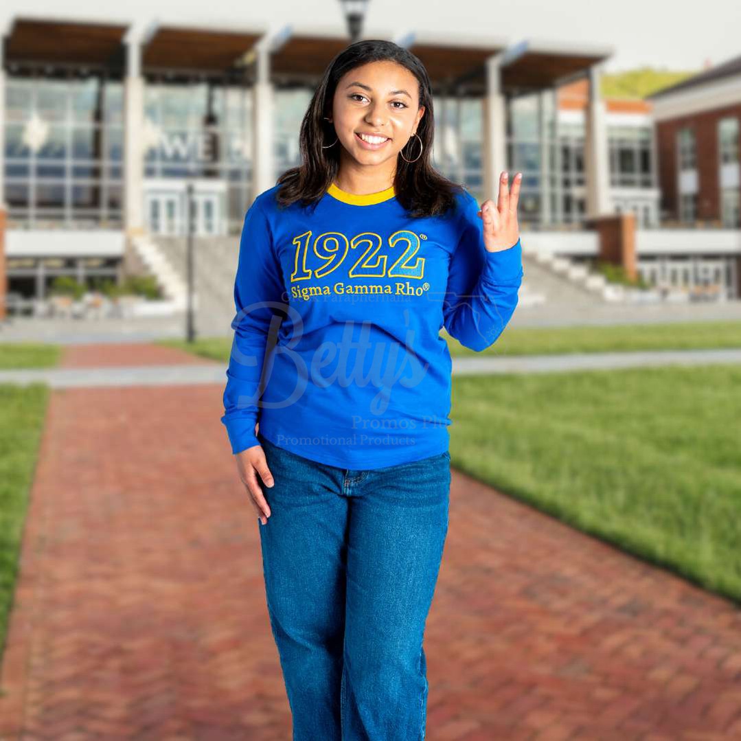 Sigma Gamma Rho ΣΓΡ 1922 Embroidered Long Sleeve T-Shirt-Betty's Promos Plus Greek Paraphernalia