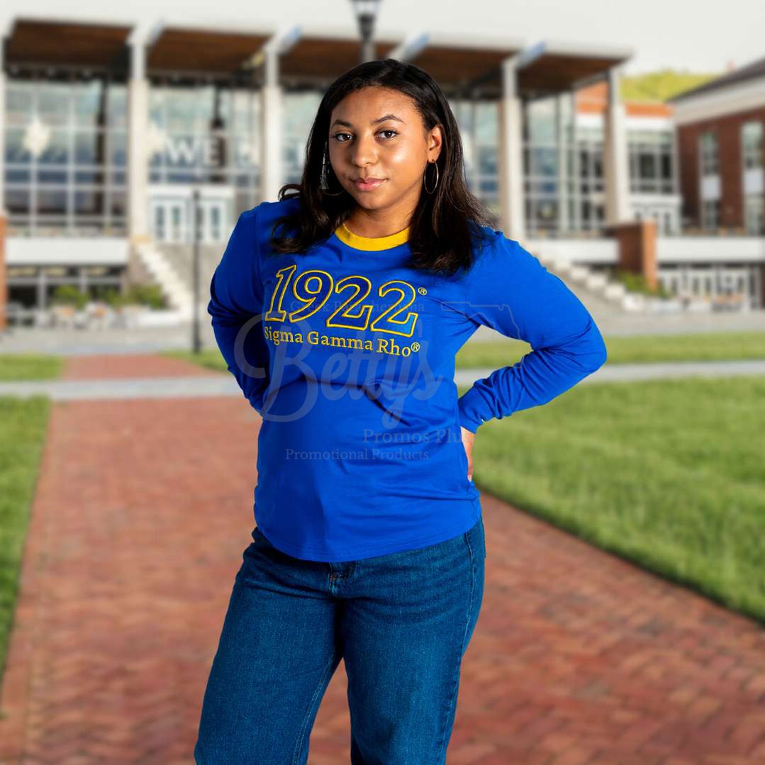 Sigma Gamma Rho ΣΓΡ 1922 Embroidered Long Sleeve T-Shirt-Betty's Promos Plus Greek Paraphernalia