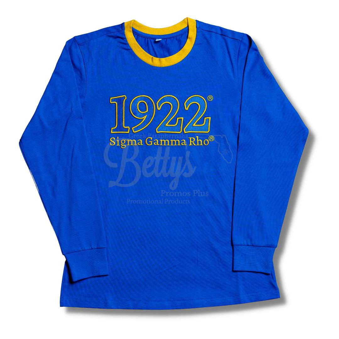 Sigma Gamma Rho ΣΓΡ 1922 Embroidered Long Sleeve T-ShirtBlue-Small-Betty's Promos Plus Greek Paraphernalia