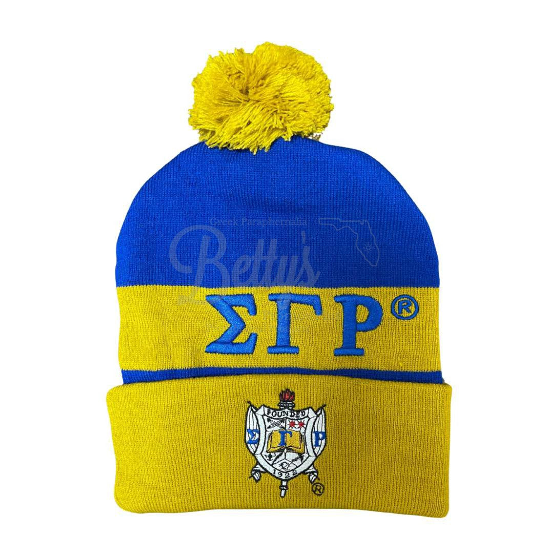 Sigma Gamma Rho ΣΓΡ 1922 Embroidered Shield Knit Crest BeanieGold-Betty's Promos Plus Greek Paraphernalia