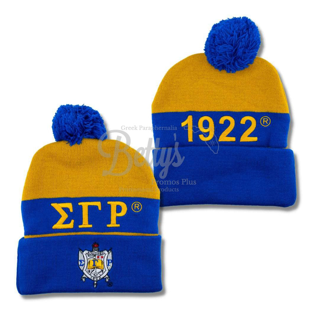 Sigma Gamma Rho ΣΓΡ 1922 Embroidered Shield Knit Crest BeanieBlue-Betty's Promos Plus Greek Paraphernalia