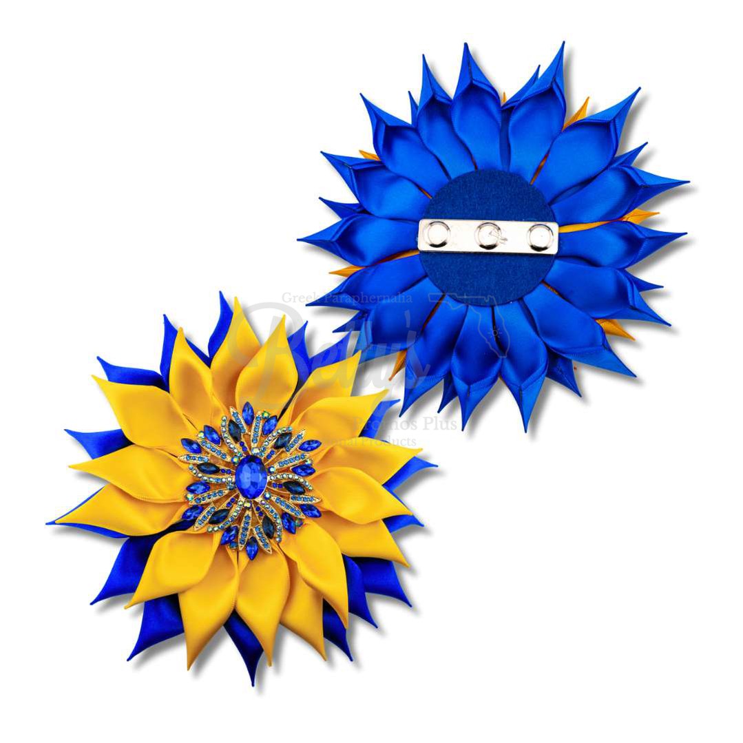 Sigma Gamma Rho ΣΓΡ Blue Gemstones Silk Flower BroochLarge - 6