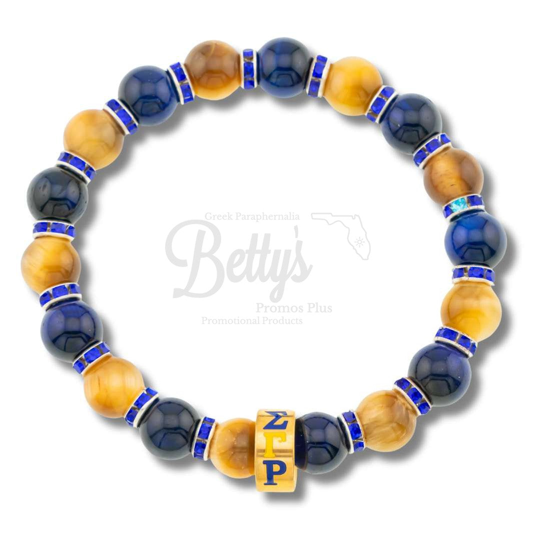 Sigma Gamma Rho ΣΓΡ Blue & Gold Marbled Beaded Bracelet with Rhinestone SpacersBlue & Gold-Betty's Promos Plus Greek Paraphernalia