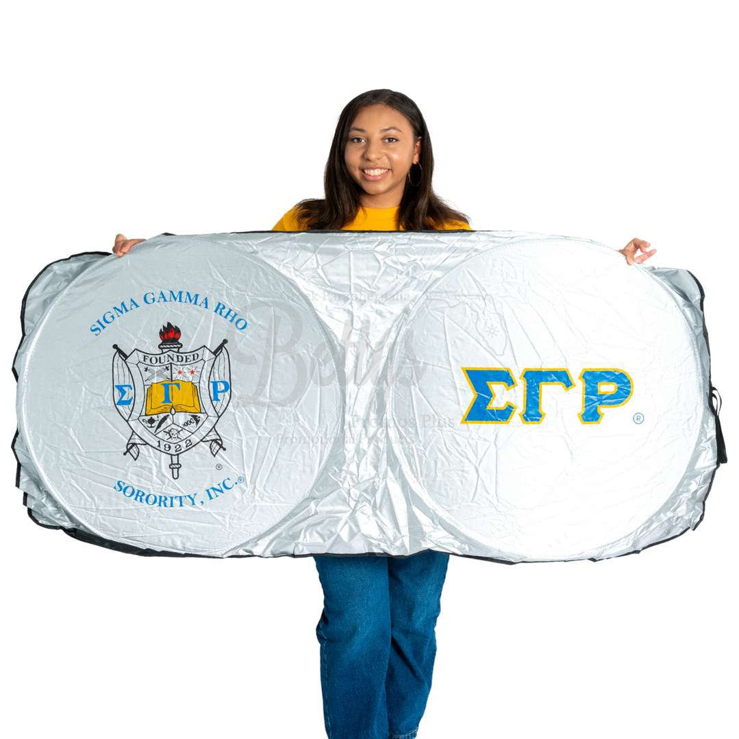 Sigma Gamma Rho ΣΓΡ Collapsible Car Sun Shade with PouchBlue-Betty's Promos Plus Greek Paraphernalia