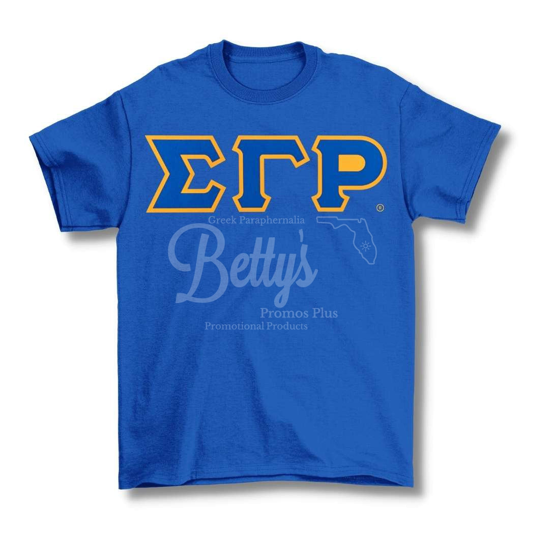Sigma Gamma Rho ΣΓΡ Double Stitched Appliqué Embroidered Greek Letter Line T-ShirtBlue-Small-Betty's Promos Plus Greek Paraphernalia