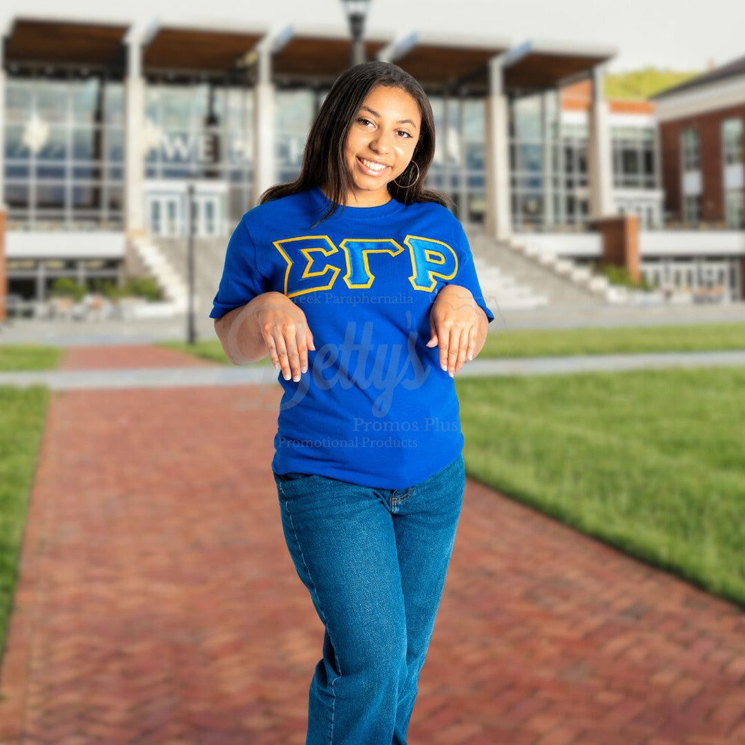 Sigma Gamma Rho ΣΓΡ Double Stitched Appliqué Embroidered Greek Letter Line T-Shirt-Betty's Promos Plus Greek Paraphernalia