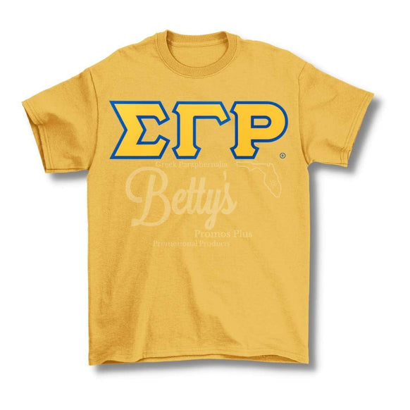 Sigma Gamma Rho ΣΓΡ Double Stitched Appliqué Embroidered Greek Letter Line T-ShirtGold-Small-Betty's Promos Plus Greek Paraphernalia