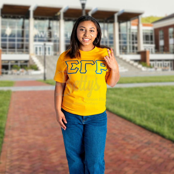 Sigma Gamma Rho ΣΓΡ Double Stitched Appliqué Embroidered Greek Letter Line T-Shirt-Betty's Promos Plus Greek Paraphernalia