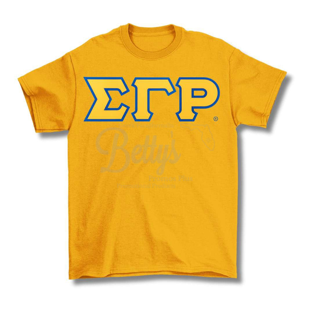 Sigma Gamma Rho ΣΓΡ Double Stitched Appliqué Embroidered Greek Letter Line T-ShirtGold-Small-Betty's Promos Plus Greek Paraphernalia