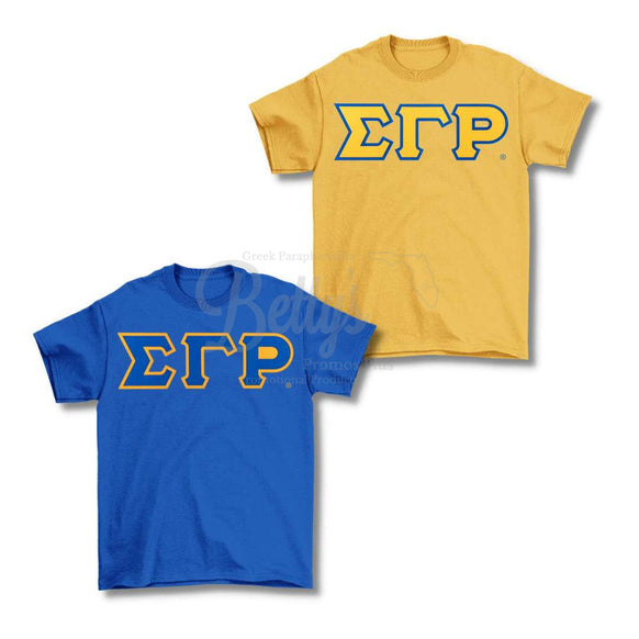 Sigma Gamma Rho ΣΓΡ Double Stitched Appliqué Embroidered Greek Letter Line T-Shirt-Betty's Promos Plus Greek Paraphernalia