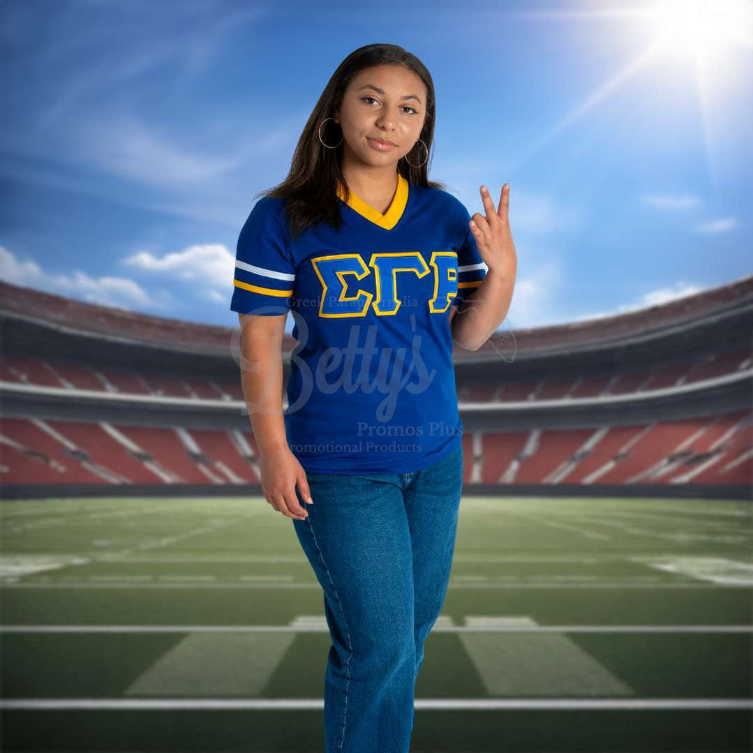 Sigma Gamma Rho ΣΓΡ Double Stitched Appliqué Embroidered Jersey T-Shirt-Betty's Promos Plus Greek Paraphernalia