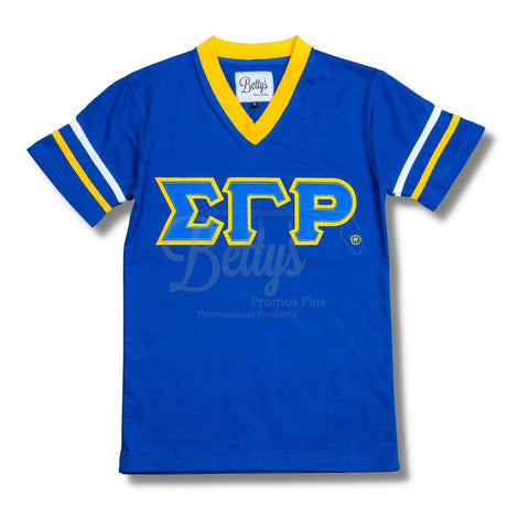 Sigma Gamma Rho ΣΓΡ Double Stitched Appliqué Embroidered Jersey T-ShirtBlue-Small-Betty's Promos Plus Greek Paraphernalia