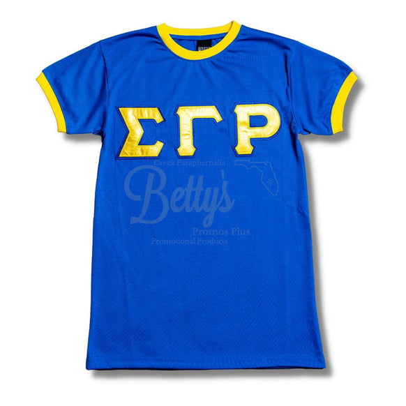 Sigma Gamma Rho ΣΓΡ Embroidered Ringer T-ShirtBlue-Small-Betty's Promos Plus Greek Paraphernalia