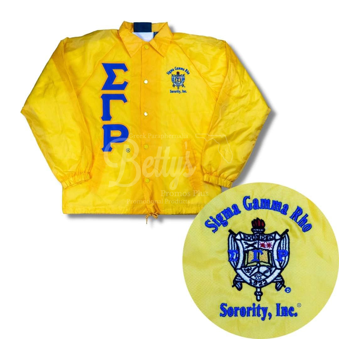 Sigma Gamma Rho ΣΓΡ Greek Letter Double-Stitched Embroidered Windbreaker Greek Line JacketGold-Small-Betty's Promos Plus Greek Paraphernalia