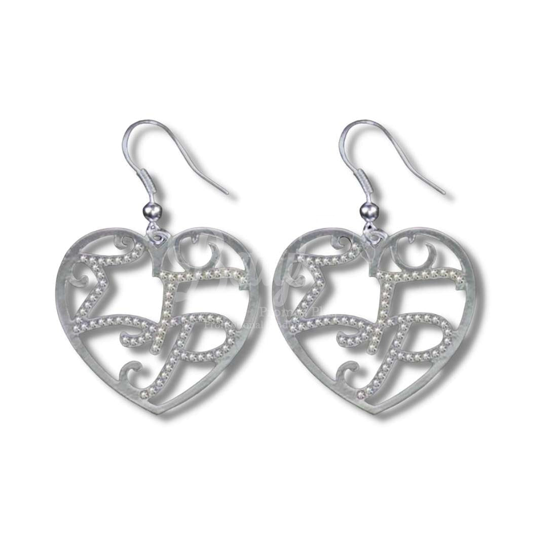 Sigma Gamma Rho ΣΓΡ Heart Shaped Rhinestone EarringsSilver-Betty's Promos Plus Greek Paraphernalia