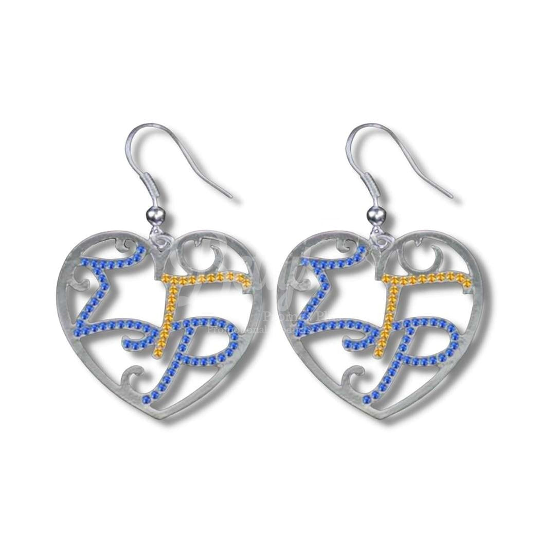 Sigma Gamma Rho ΣΓΡ Heart Shaped Rhinestone EarringsBlue & Gold-Betty's Promos Plus Greek Paraphernalia