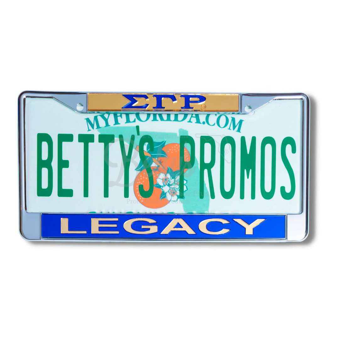 Sigma Gamma Rho ΣΓΡ Legacy Metal Auto Tag Frame Car License Plate FrameGold Top-Blue Bottom-Betty's Promos Plus Greek Paraphernalia