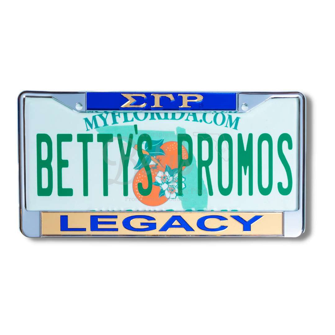 Sigma Gamma Rho ΣΓΡ Legacy Metal Auto Tag Frame Car License Plate FrameBlue Top-Gold Bottom-Betty's Promos Plus Greek Paraphernalia
