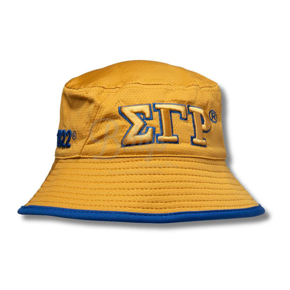 Sigma Gamma Rho ΣΓΡ Mesh Flex Fit Embroidered Bucket HatGold-Betty's Promos Plus Greek Paraphernalia